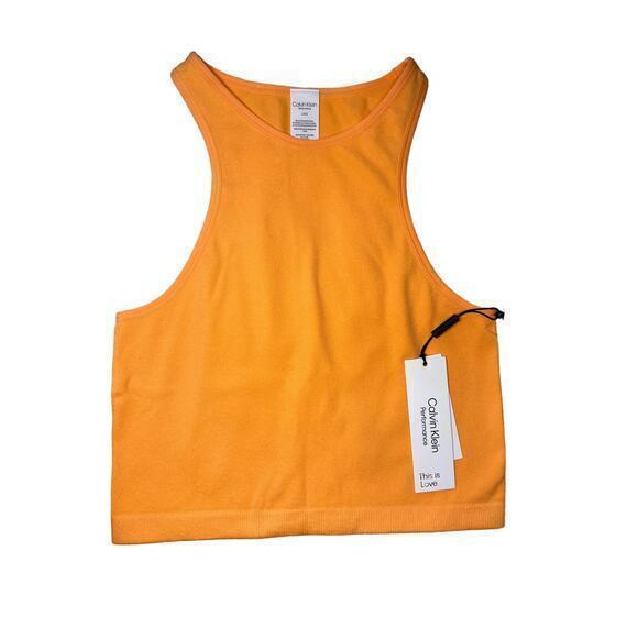 Calvin Klein Performance women’s ribbed Crop Top orange Heather, size large - Picture 1 of 5